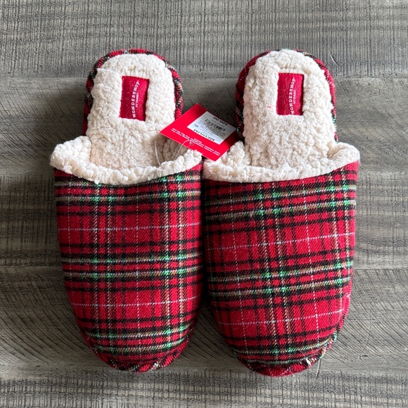 Red Plaid Slippers with Sherpa Lining - Picture 1 of 2